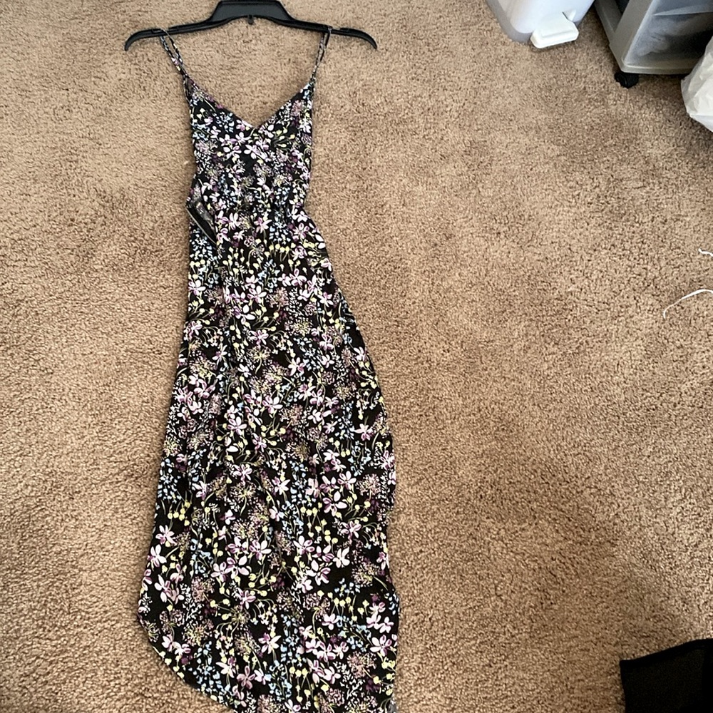 S Silk Asymmetrical Floral Strap Dress